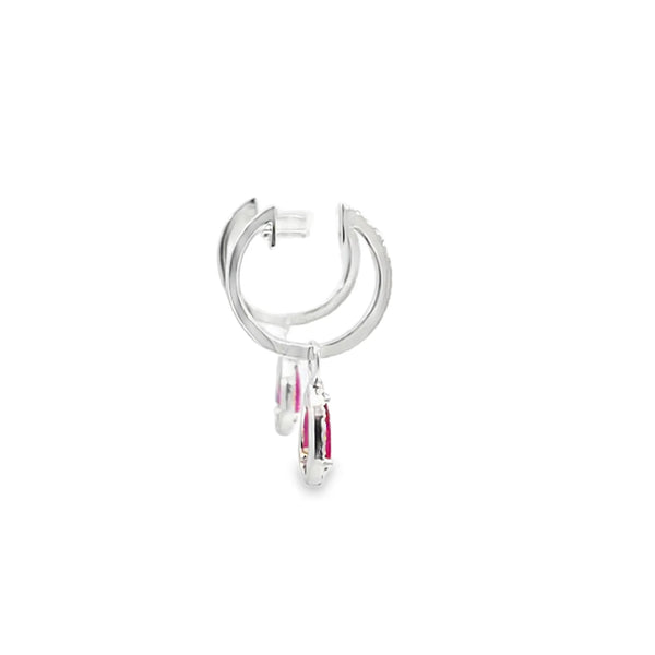 Aretes en oro blanco de 14K con diamante de 0.19CT y rubí de 0.93CT