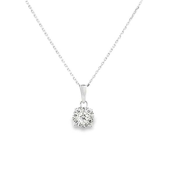 Dije con cadena en oro blanco de 14K con 0.25 ct en diamante HSI