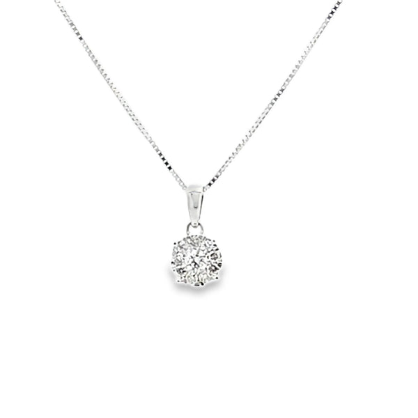 Dije con cadena en oro blanco de 14K con 0.15 ct en diamante HSI