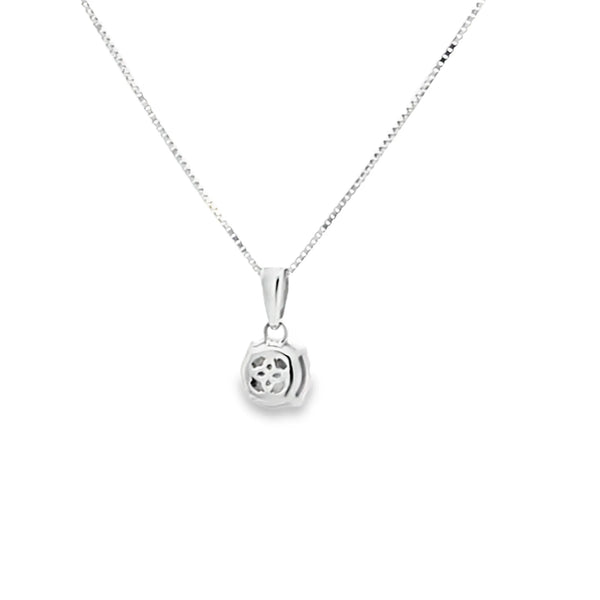 Dije con cadena en oro blanco de 14K con 0.15 ct en diamante HSI