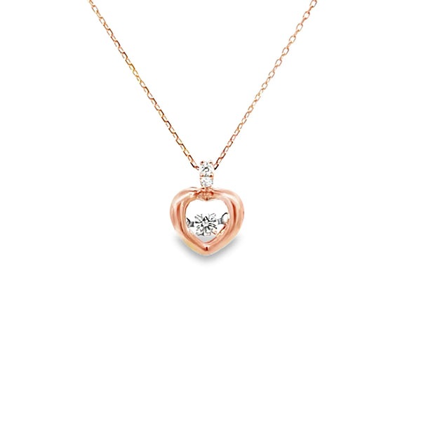 Dije con cadena en oro rosa de 14K diamante de 0.10 ct corazón