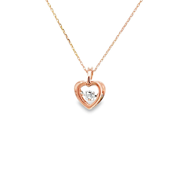 Dije con cadena en oro rosa de 14K diamante de 0.10 ct corazón