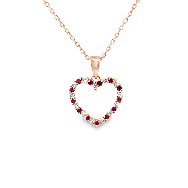 Dije con cadena en oro rosa de 14K con rubí forma de corazón de 0.13 ct