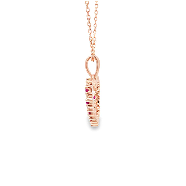 Dije con cadena en oro rosa de 14K con rubí forma de corazón de 0.13 ct
