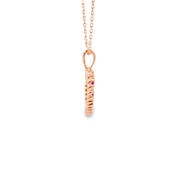 Dije con cadena en oro rosa de 14K con rubí forma de corazón de 0.13 ct