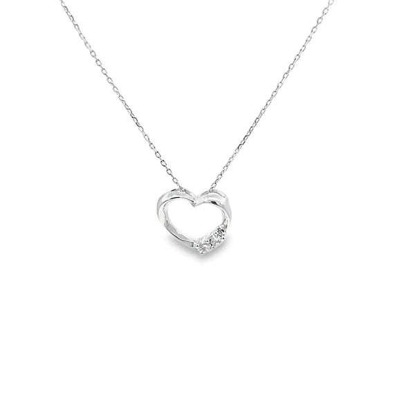 Dije con Cadena en 14K en Oro Blanco con 0.05CT en Diamantes forma de Corazón