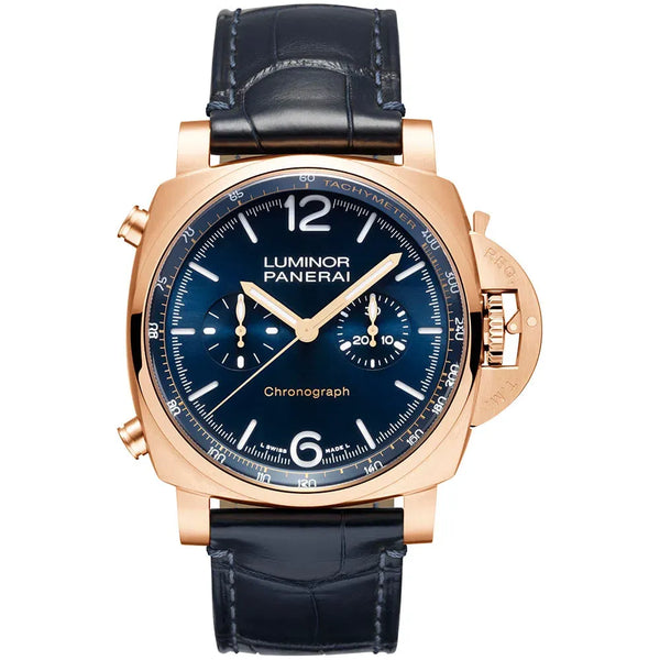 Reloj Panerai Luminor de oro automático de 44 mm con cronógrafo en Blu Notte