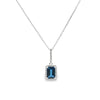 Dije con cadena en oro blanco de 14K con diamante de 0.09CT y topacio London Blue