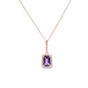 Dije con cadena en oro rosa de 14K con diamante de 0.10CT y amatista