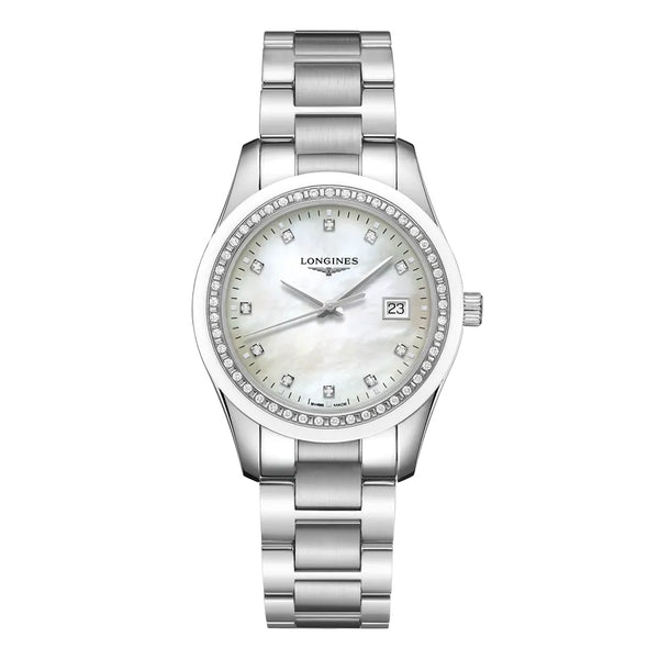 Reloj Longines Conquest Classic Acero Cuarzo 36MM Madre Perla con Brillantes