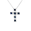 Cruz con cadena en oro blanco de 14K y zafiro de 0.27 ct