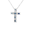Cruz con cadena en oro blanco de 14K y zafiro de 0.27 ct
