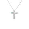 Cruz con cadena en oro blanco de 14K con esmeralda de 0.27 ct