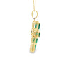 Cruz con cadena en oro amarillo de 14K con 0.48 ct en diamantes y 3.81 ct en esmeraldas
