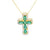 Cruz con cadena en oro amarillo de 14K con 0.36 ct de diamantes y 2.23 ct de esmeraldas