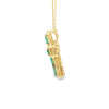 Cruz con cadena en oro amarillo de 14K con 0.36 ct de diamantes y 2.23 ct de esmeraldas