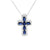 Cruz con cadena en oro blanco de 14K con 0.36 ct de diamantes y 2.23 ct de zafiros