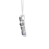 Cruz con cadena en oro blanco de 14K con 0.36 ct de diamantes y 2.23 ct de zafiros