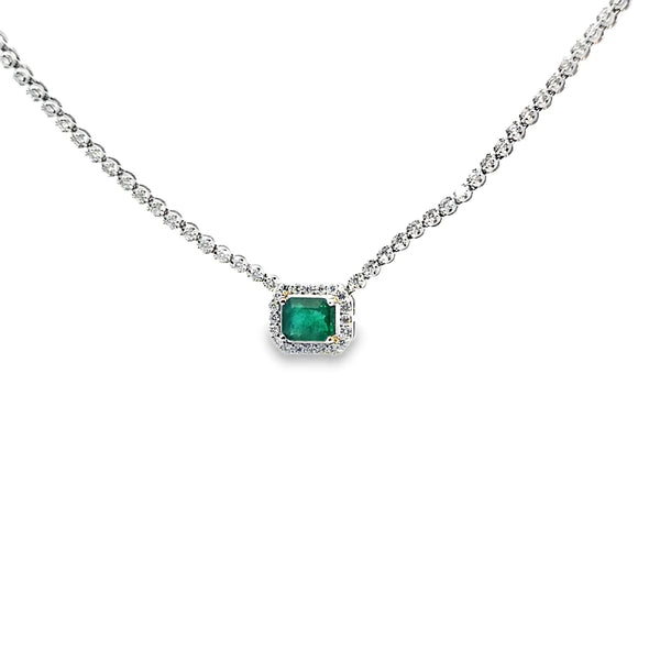 Gargantilla en 14K en Oro Blanco con 1.30CT en Diamantes y 1.83CT en Esmeralda