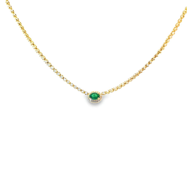 Gargantilla en 14K en Oro Amarillo con 1.15CT en Diamantes y 0.76CT en Esmeralda