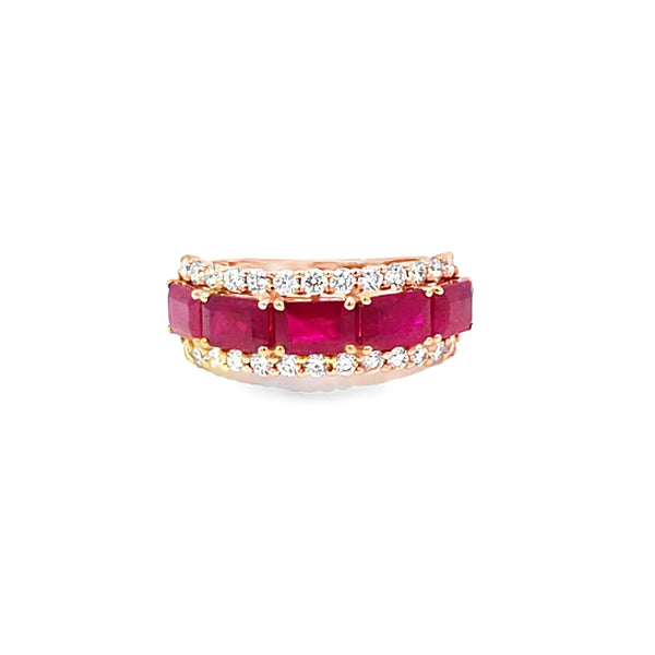 Anillo para Dama en 14K en Oro Rosa con 0.70CT en Diamantes y 3.21CT en Rubíes