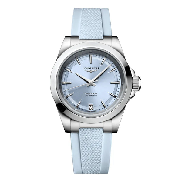 Reloj Longines Conquest Acero Automático 34MM Correa de Caucho Azul