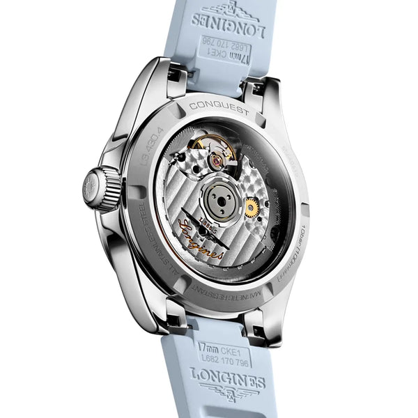 Reloj Longines Conquest Acero Automático 34MM Correa de Caucho Azul
