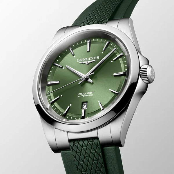 Reloj Longines Conquest Acero Automático 41MM Verde con Correa de Caucho