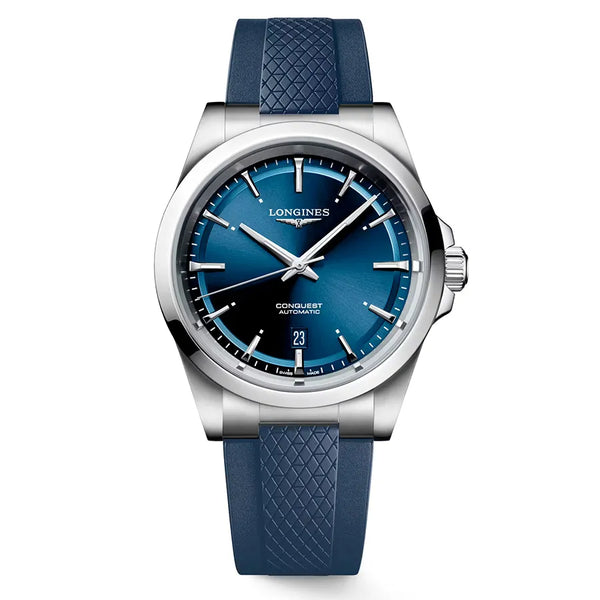 Reloj Longines Conquest Acero Automático 41MM Azul con Correa de Caucho