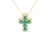 Cruz con cadena en oro amarillo de 14K con 0.32 ct en diamantes y 1.1 ct en esmeraldas