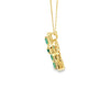 Cruz con cadena en oro amarillo de 14K con 0.32 ct en diamantes y 1.1 ct en esmeraldas