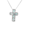 Cruz con cadena en oro blanco con 0.36 ct en diamantes y 2.23 ct en esmeraldas