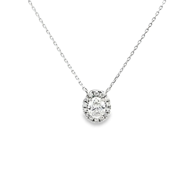 Dije con cadena en oro blanco de 14K con diamante ovalado de 0.37 ct