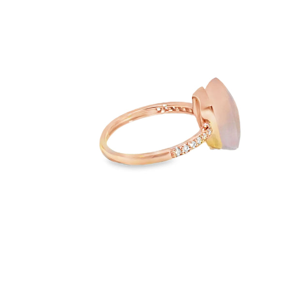 Anillo de oro rosa de 14K para dama con diamante de 0.09 ct, toque romántico