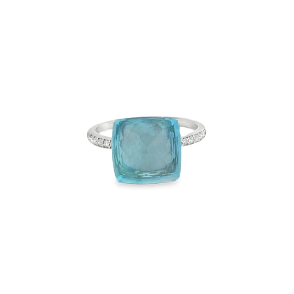 Anillo femenino en oro blanco de 14K con diamante de 0.09 ct, diseño elegante