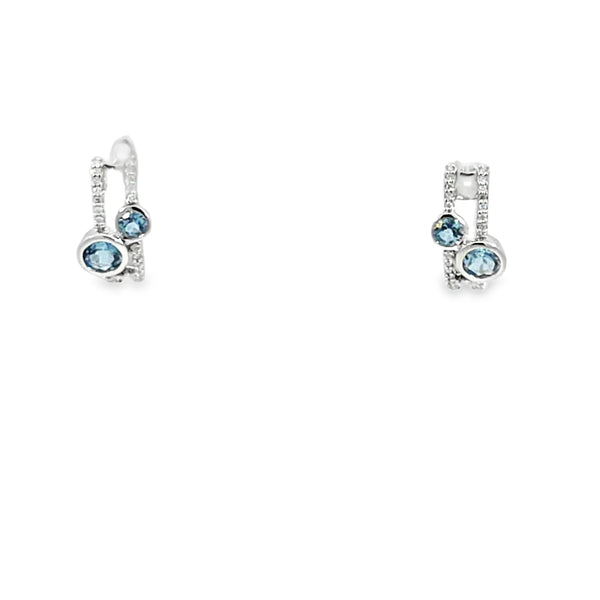 Aretes de oro blanco de 14K con diamante de 0.13 ct y piedra azul de 0.90 ct, diseño encantador