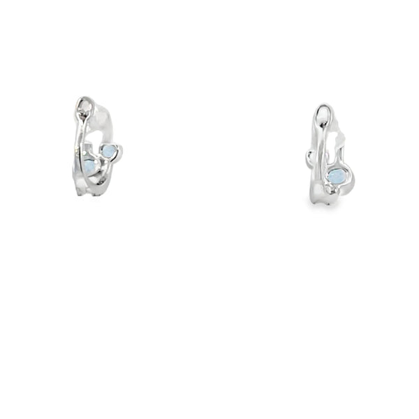 Aretes de oro blanco de 14K con diamante de 0.13 ct y piedra azul de 0.90 ct, diseño encantador