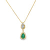Dije con cadena bicolor en oro de 14K con diamante de 0.11 ct, esmeralda de 0.34 ct