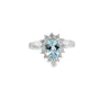 Anillo de oro blanco de 18K con diamante de 0.38 ct y aguamarina de 0.95 ct, diseño celestial
