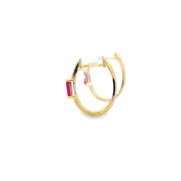 Aretes en oro amarillo de 14K con diamante de 0.15CT y rubí de 0.59CT