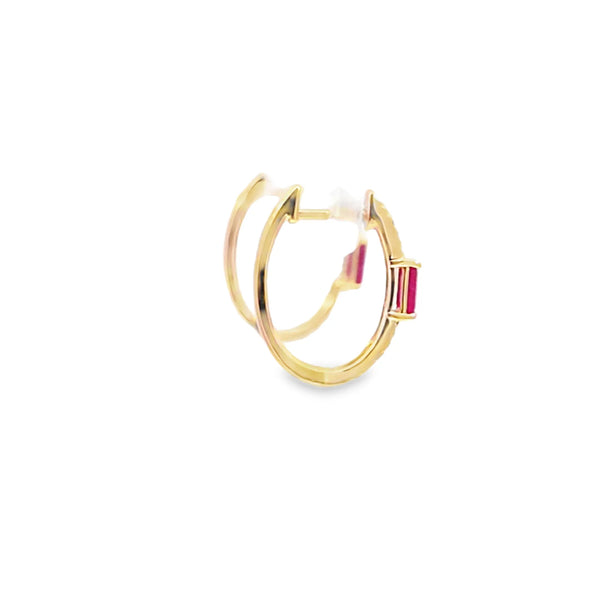 Aretes en oro amarillo de 14K con diamante de 0.15CT y rubí de 0.59CT
