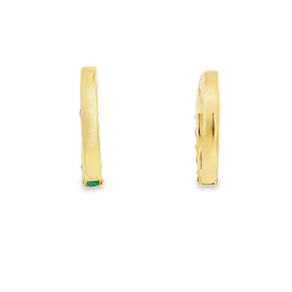 Aretes en oro amarillo de 14K con diamante de 0.18CT y esmeralda de 1.09CT
