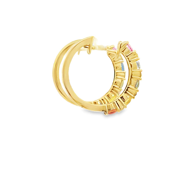 Aretes en oro amarillo de 14K con 0.17CT en diamantes y 1.45CT en piedras semipreciosas