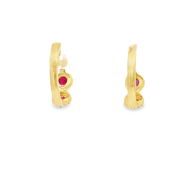 Aretes en oro amarillo de 14K con diamante de 0.20CT y rubí de 0.45CT