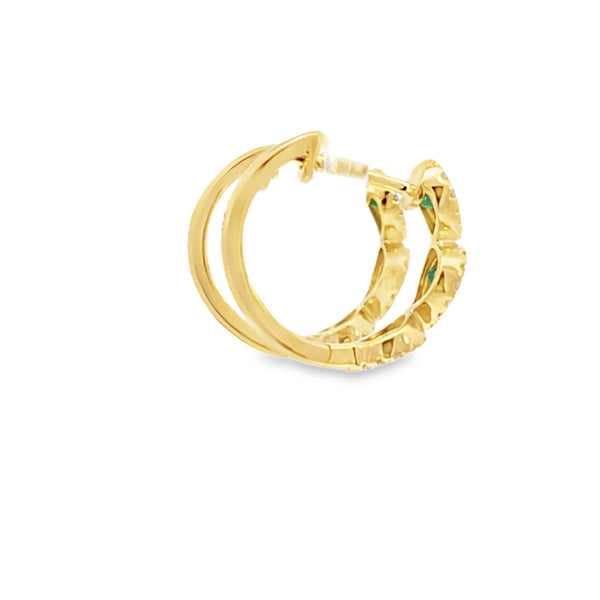 Aretes en oro amarillo de 14K con diamante de 0.20CT y esmeralda de 0.34CT