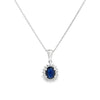 Dije con cadena en oro blanco de 14K con diamante de 0.14CT y zafiro de 0.92CT