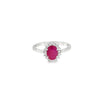 Anillo dama en oro blanco de 14K con diamante de 0.14CT y rubí de 1.10CT