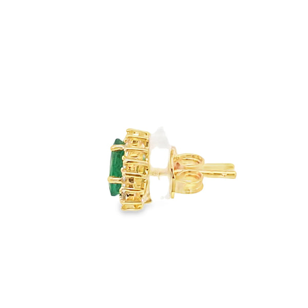 Aretes en oro amarillo de 14K con diamante de 0.29CT y esmeralda de 1.43CT
