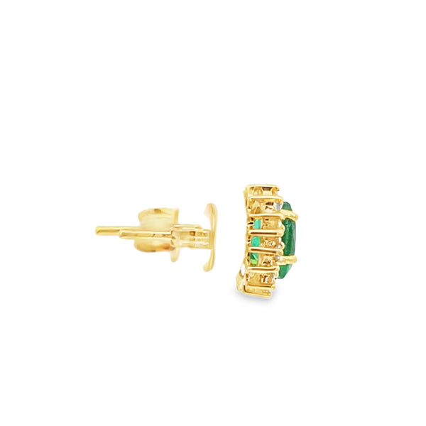 Aretes en oro amarillo de 14K con diamante de 0.29CT y esmeralda de 1.43CT