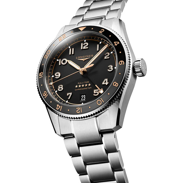 Reloj Longines Spirit en acero automático 39 mm Zulu con carátula negro-gris